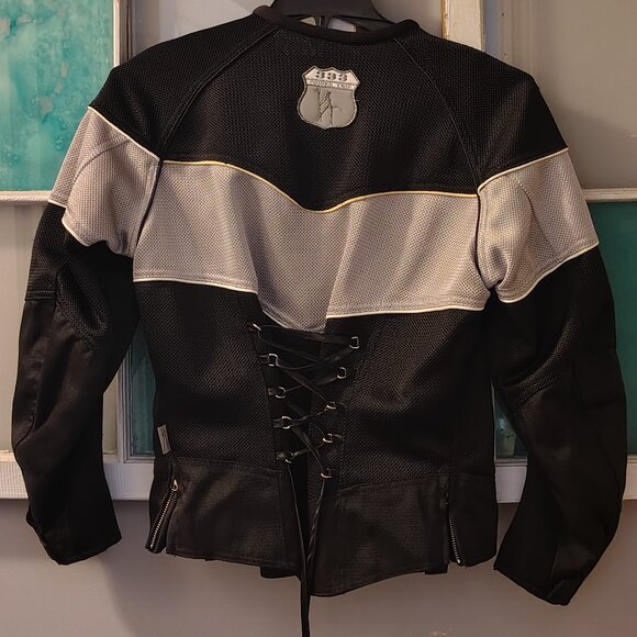 Power Trip Motorcycle Ladies Jacket Black/Grey w/Corset Back Armour Lady Rider - Picture 1 of 10